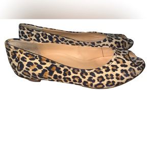 Paul Green Slip On Shoes Leopard Print Leather Open Peep Toe Flats 8